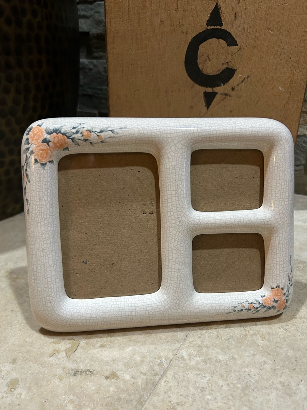 vintage CLASSIC COLLECTION multi-photo crackle glaze ceramic floral frame
